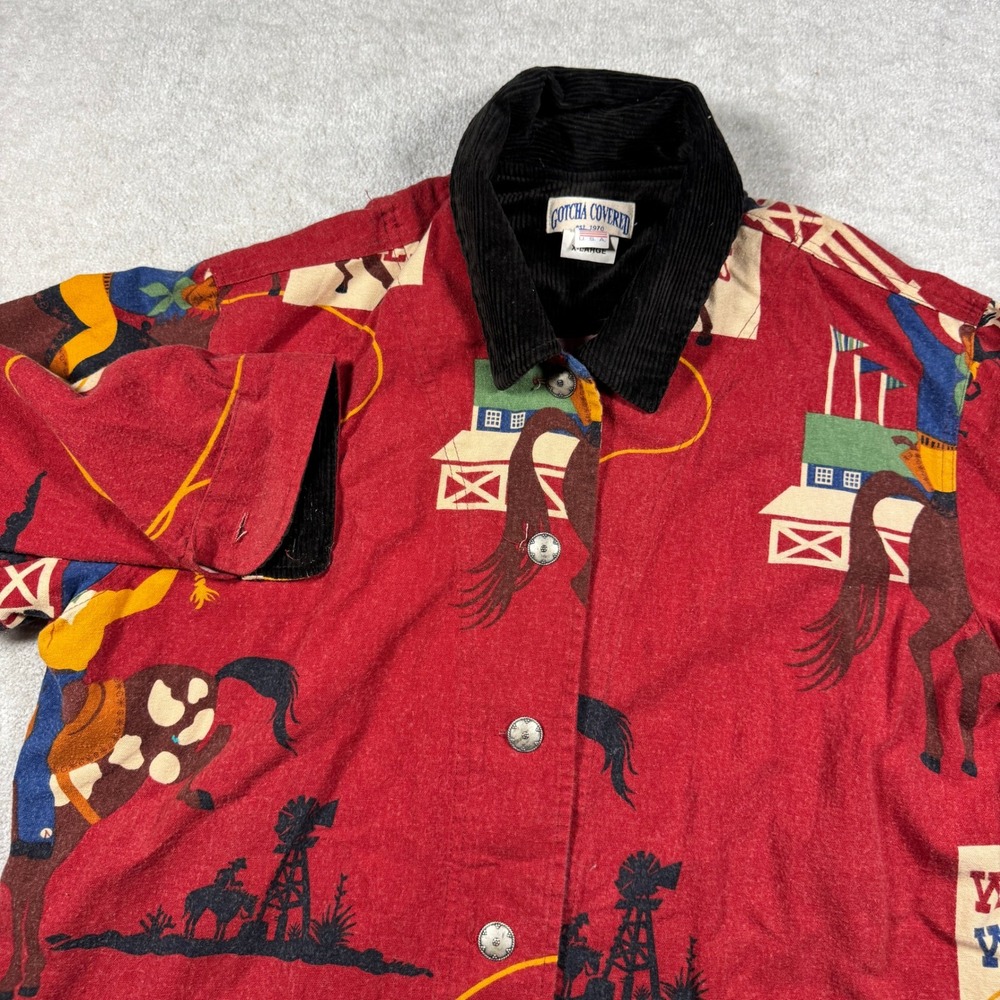 Gotcha Covered Jacket Womens XL Red Wild West Cowboy Chore Coat Corduroy Collar